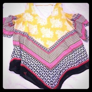 Printed paisley top with shoulder cutouts